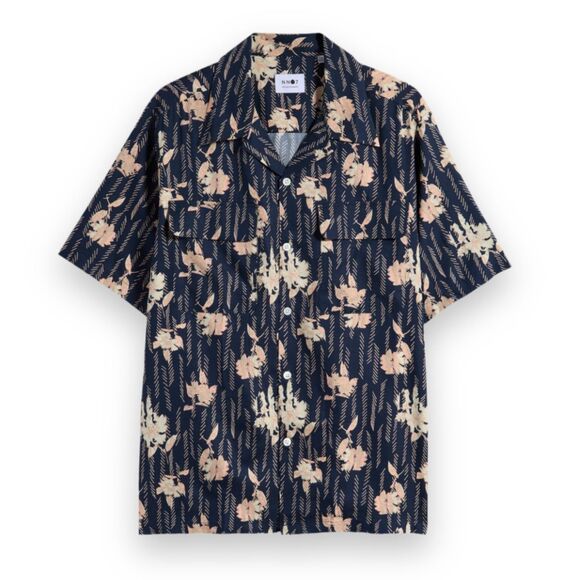 NN07 Daniel Floral Camp Shirt Cotton Lyocell Blend L NWT